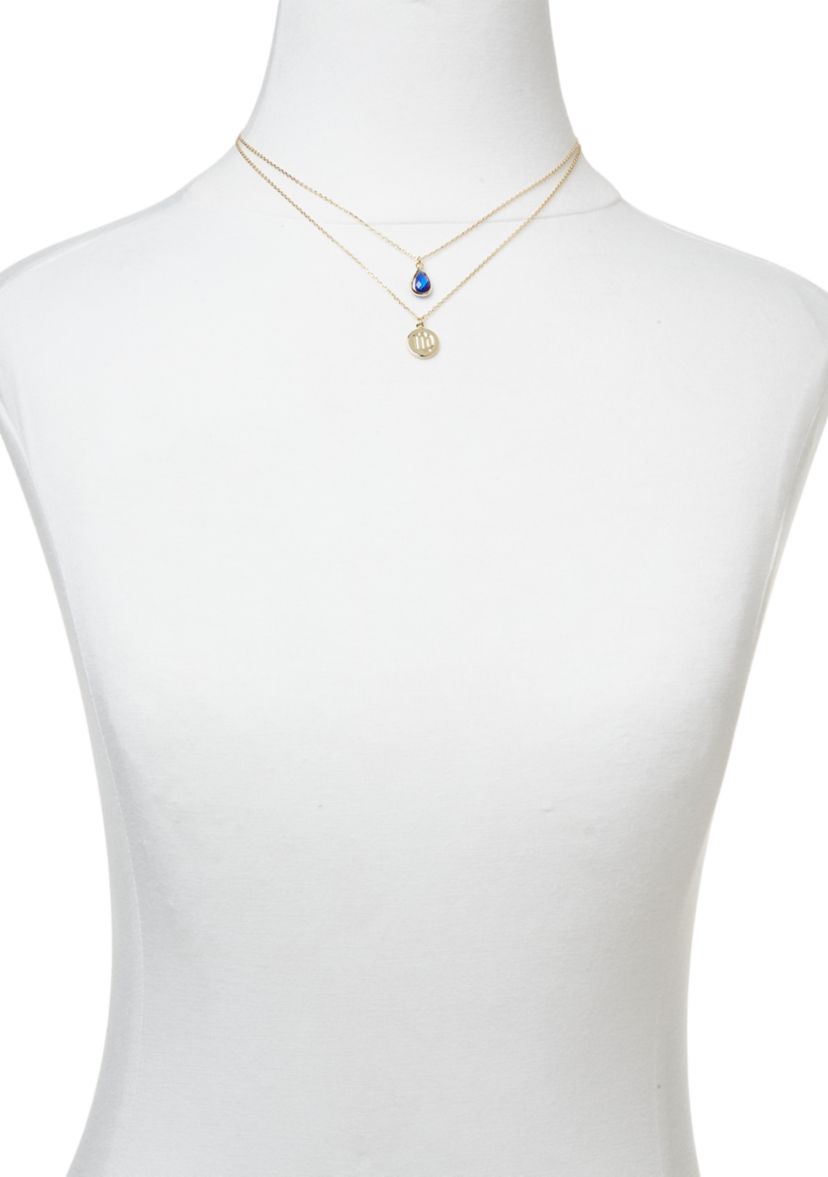 Gold Tone Zodiac Duo Pendant Necklace Set
