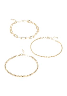 Gold Tone Chain Trio Bracelet Set