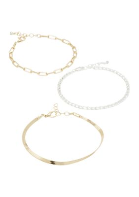 Two Tone Chain Trio Bracelet Set