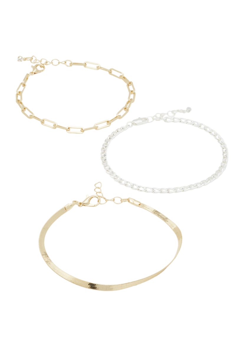 Two Tone Chain Trio Bracelet Set