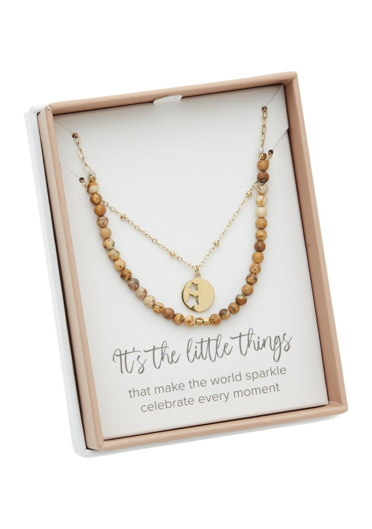 Gold Tone Genuine Stone & Star Disc Duo Pendant Necklace Set