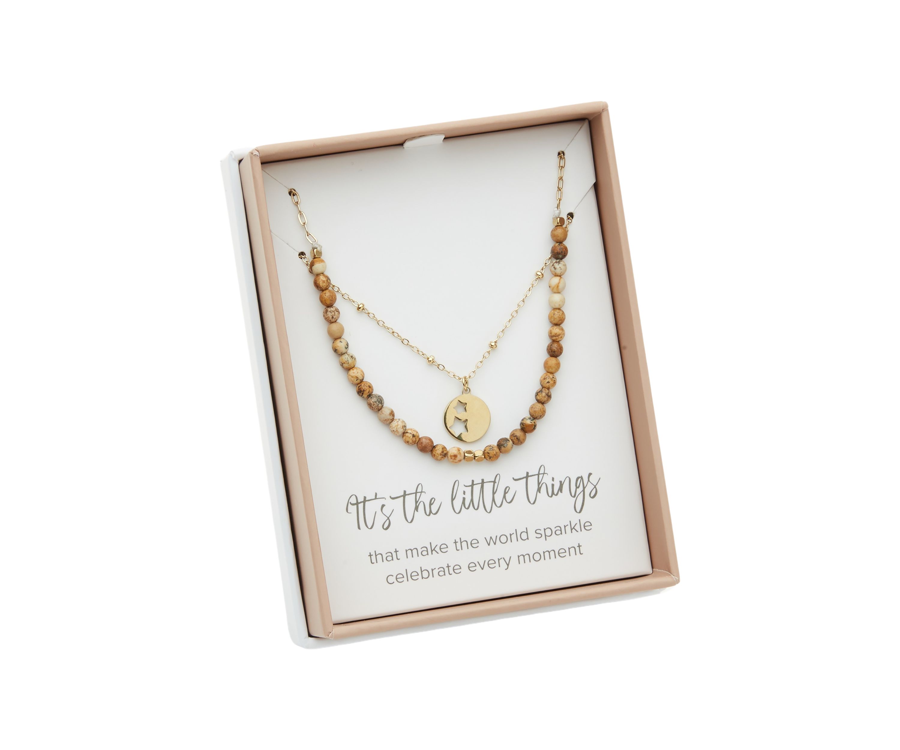 Gold Tone Genuine Stone & Star Disc Duo Pendant Necklace Set