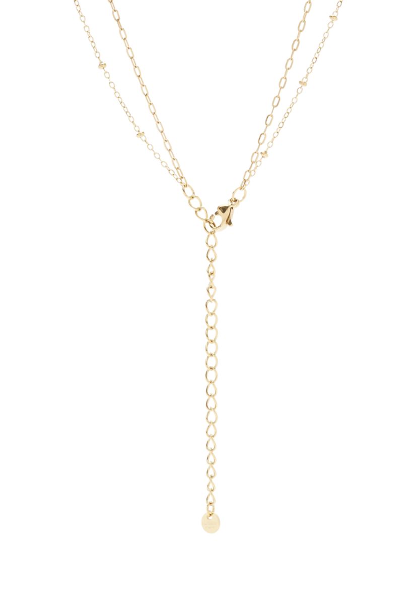 Gold Tone Genuine Stone & Star Disc Duo Pendant Necklace Set