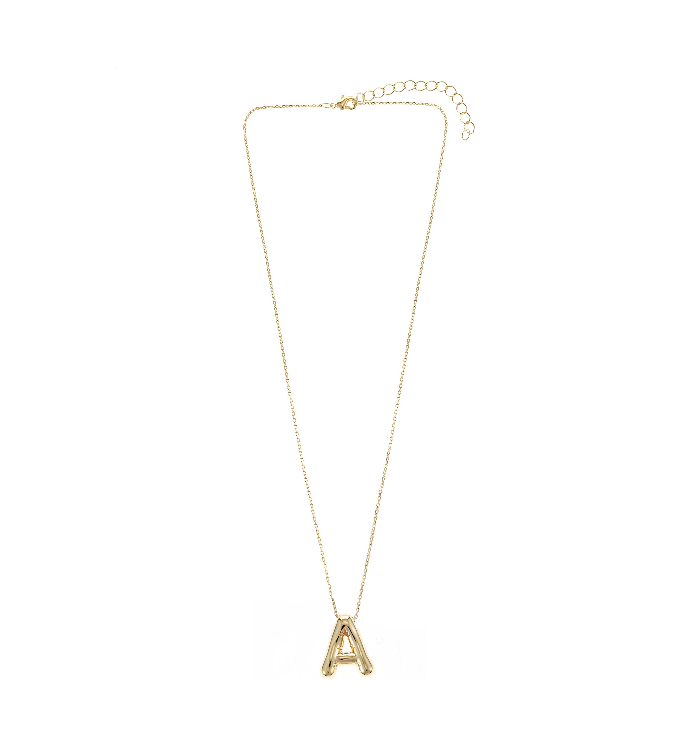Gold Tone Bubble Initial Pendant Necklace