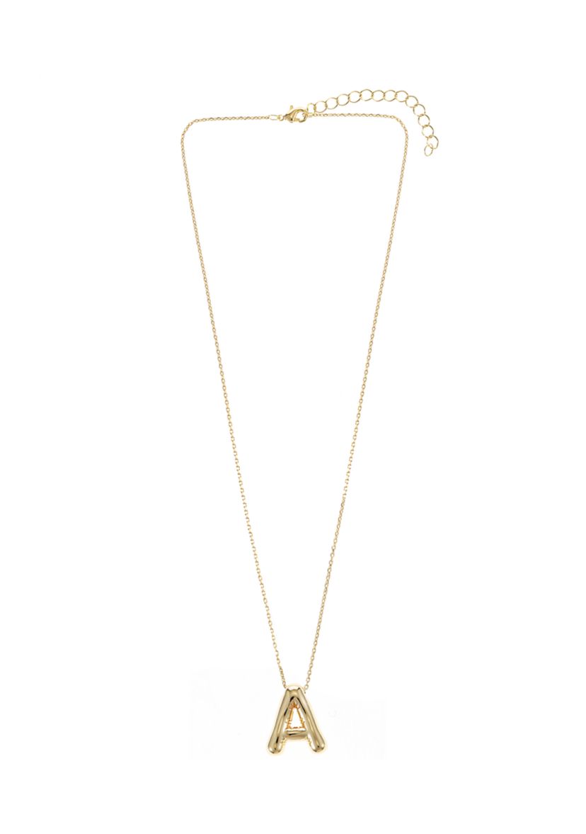 Gold Tone Bubble Initial Pendant Necklace