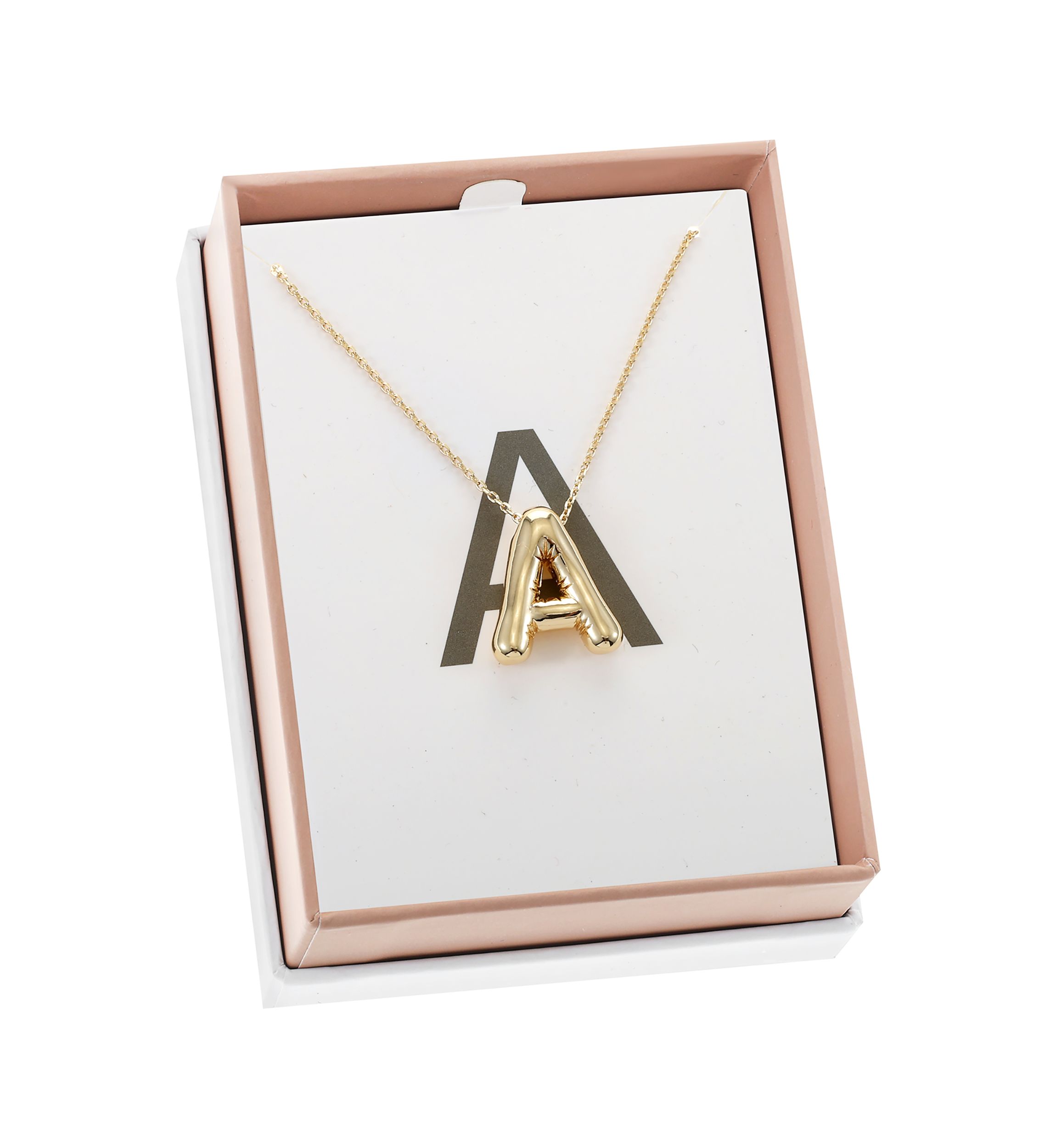 Gold Tone Bubble Initial Pendant Necklace