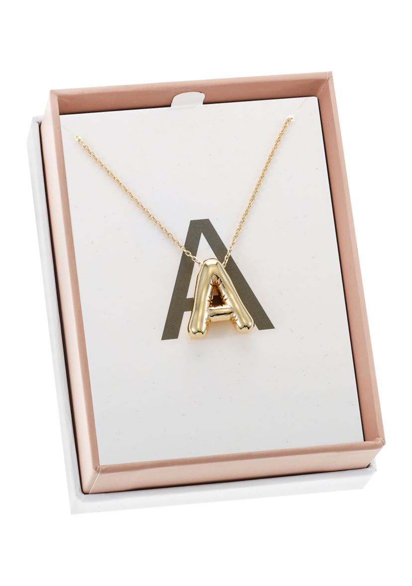 Gold Tone Bubble Initial Pendant Necklace