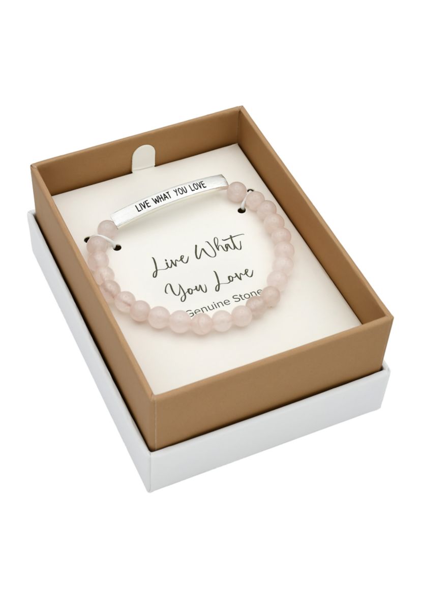 Silver Tone Genuine Stone "Live What You Love" Beaded Bracelet