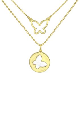 Wonderly Gold Tone Mother of Pearl Butterfly Duo Pendant Necklace Set, 16 in