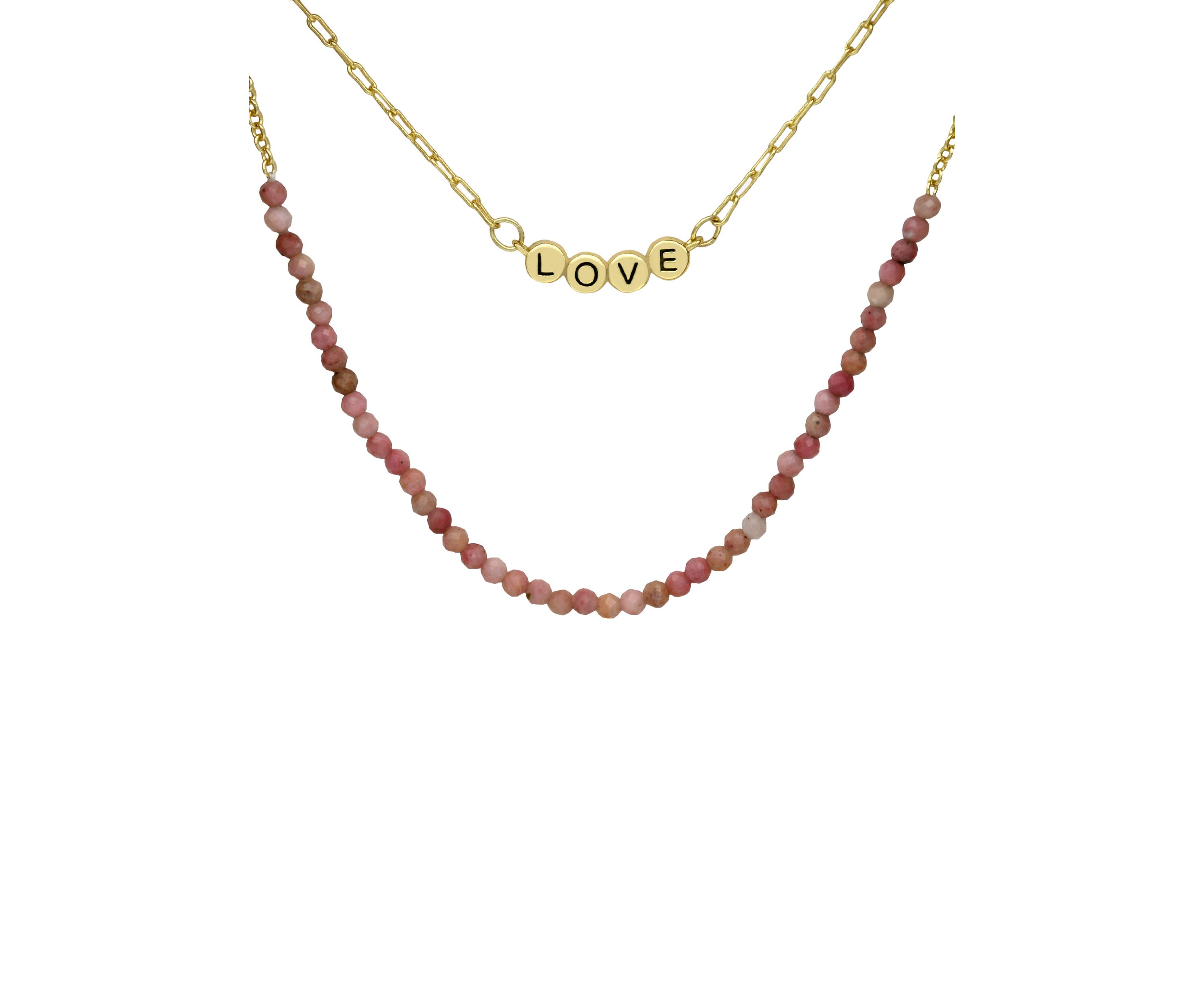 Gold Tone Rose Quartz Love Duo Necklace Set