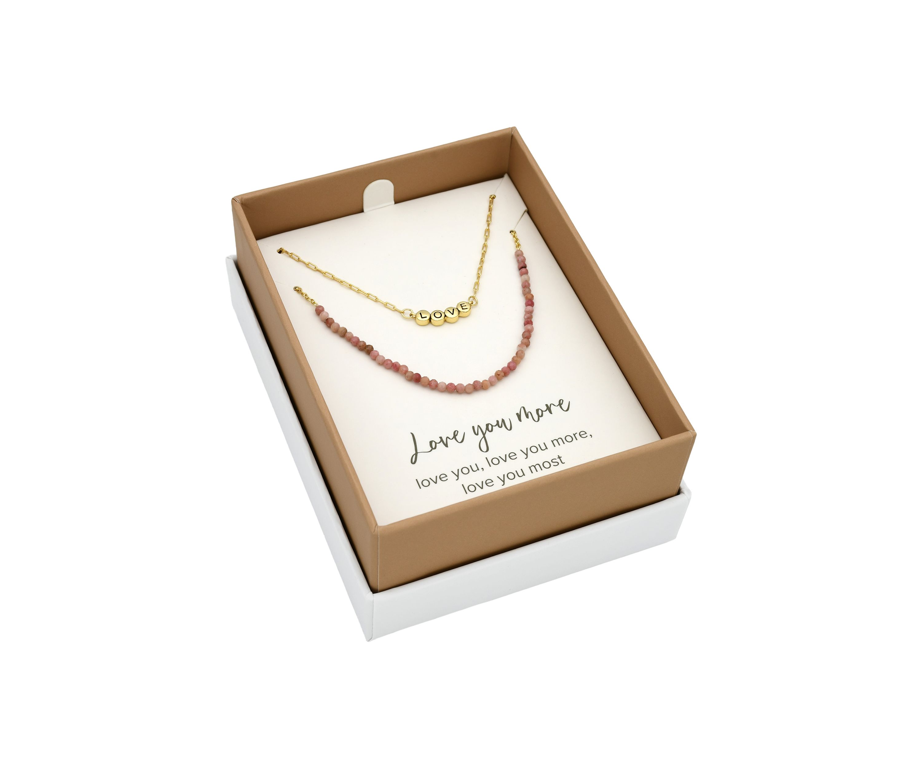 Gold Tone Rose Quartz Love Duo Necklace Set