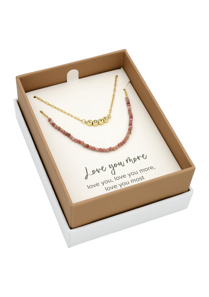 Gold Tone Rose Quartz Love Duo Necklace Set