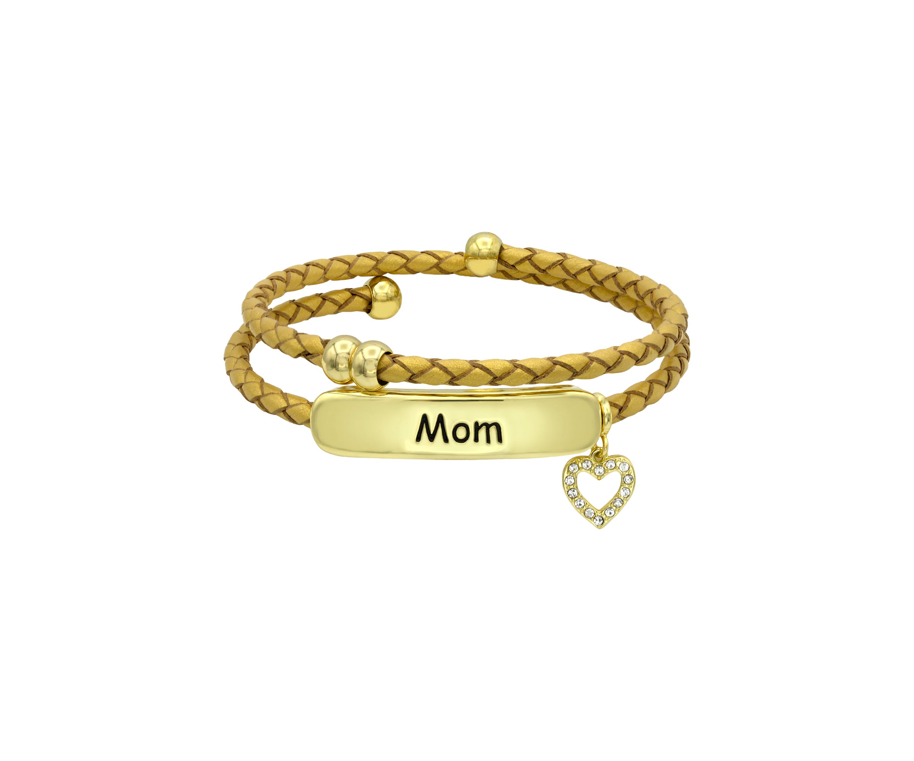 Gold Tone Mom Genuine Leather Wrap Bracelet