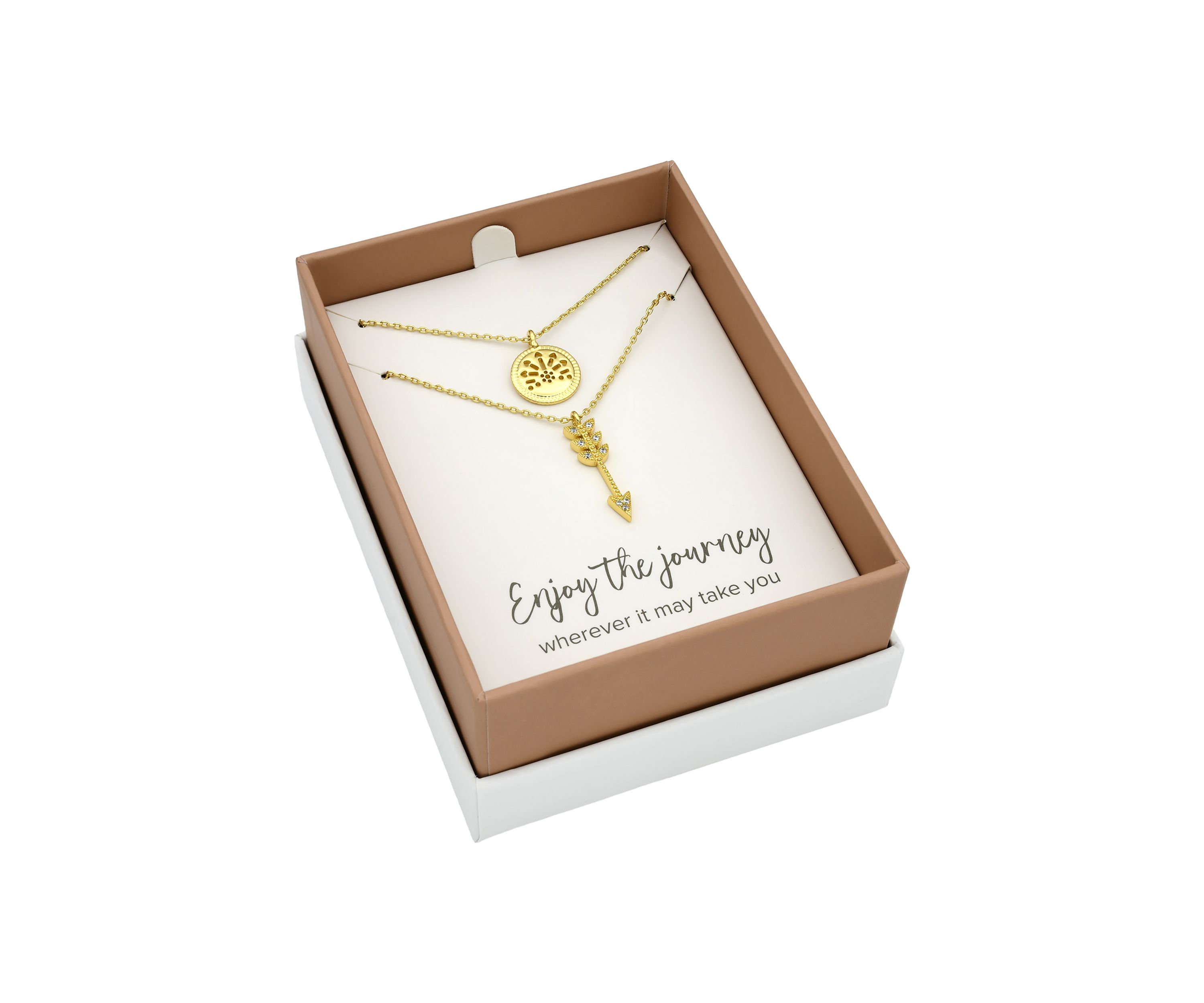 Gold Tone Cubic Zirconia Compass and Arrow Duo Necklace Set