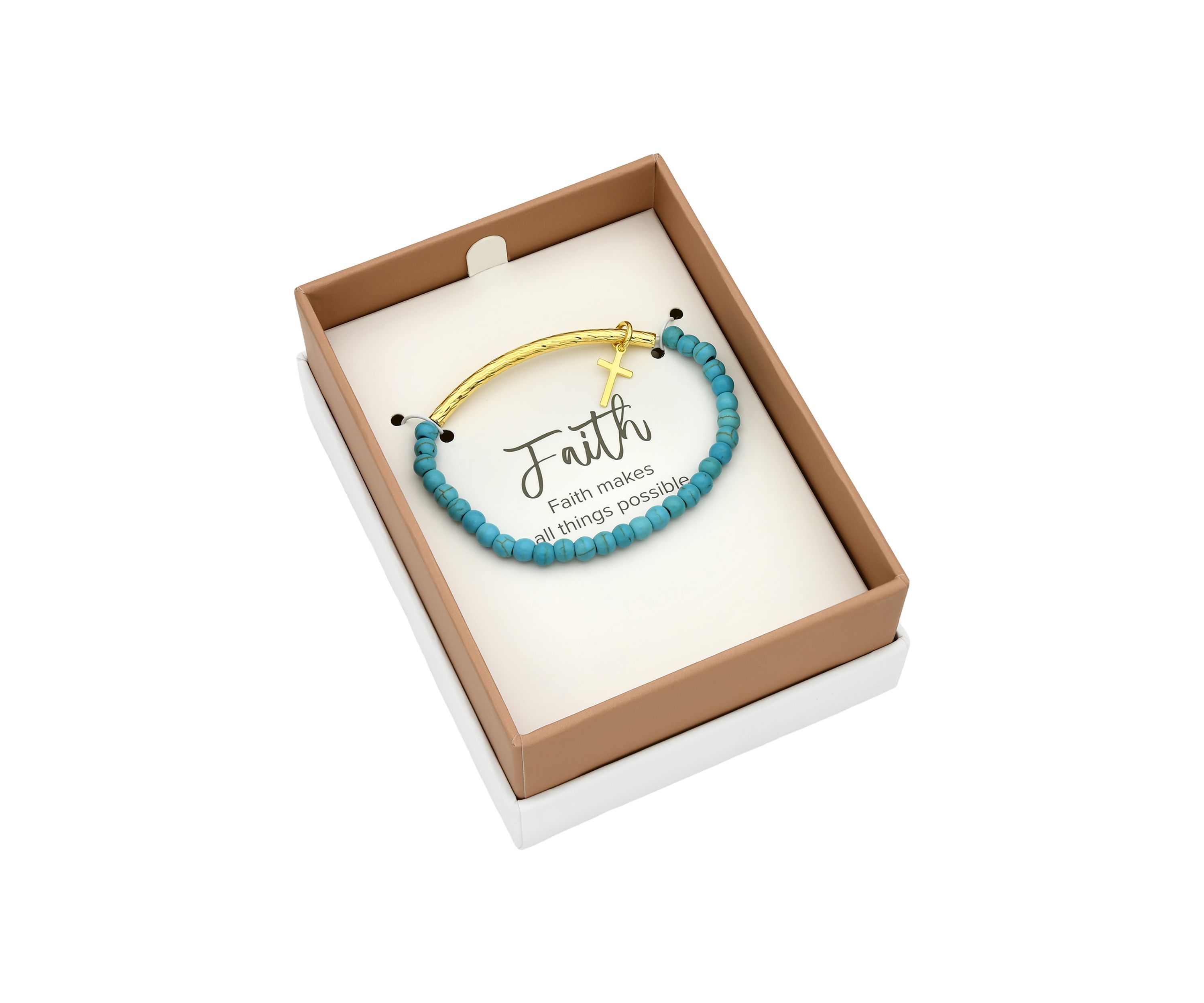 Gold Tone Bar Turquoise Beaded Cross Charm Bracelet