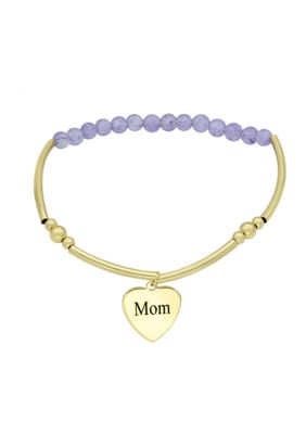 Wonderly Gold Tone Bar Beaded Mom Engraved Heart Charm Bracelet