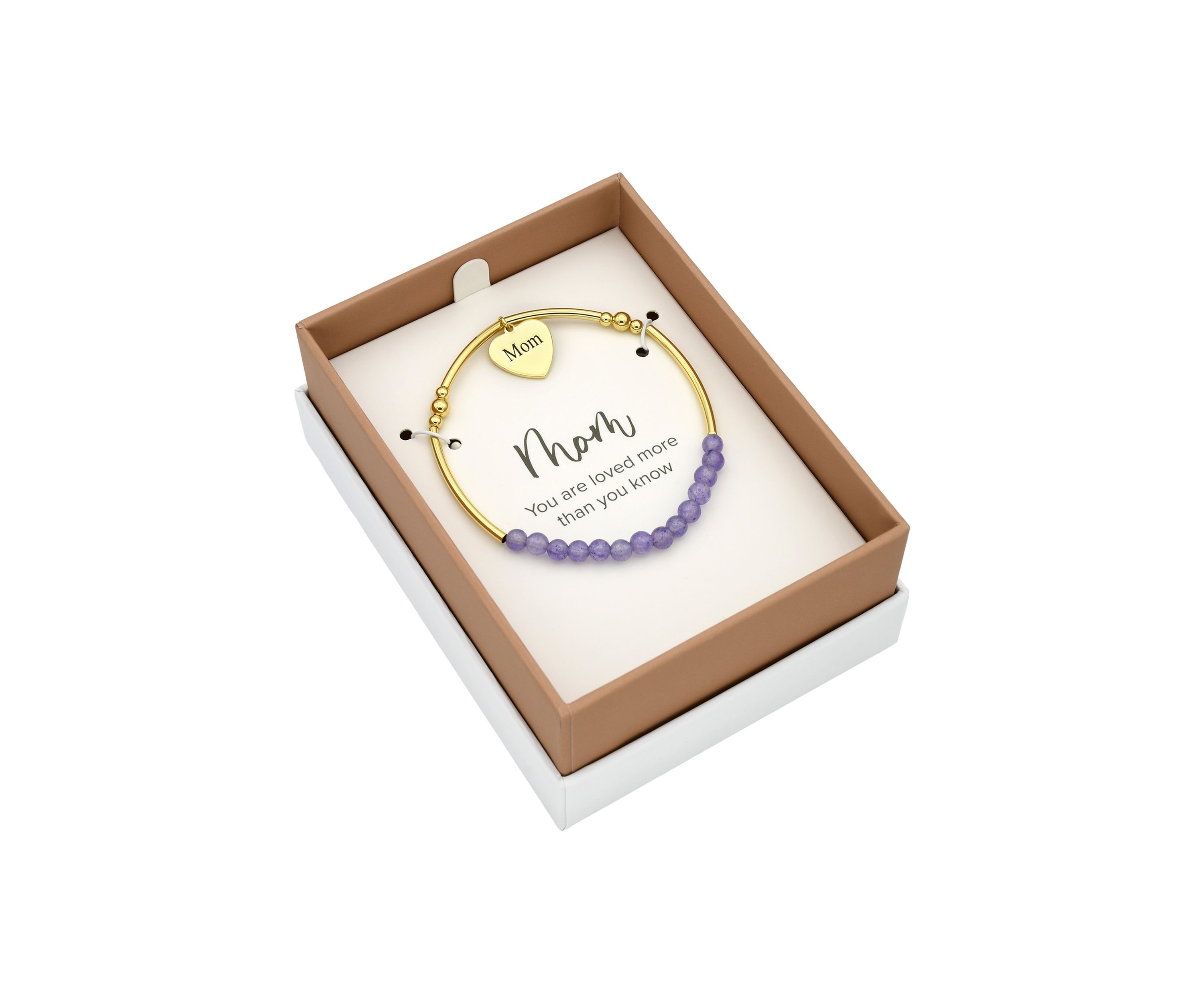 Gold Tone Bar Beaded Mom Engraved Heart Charm Bracelet