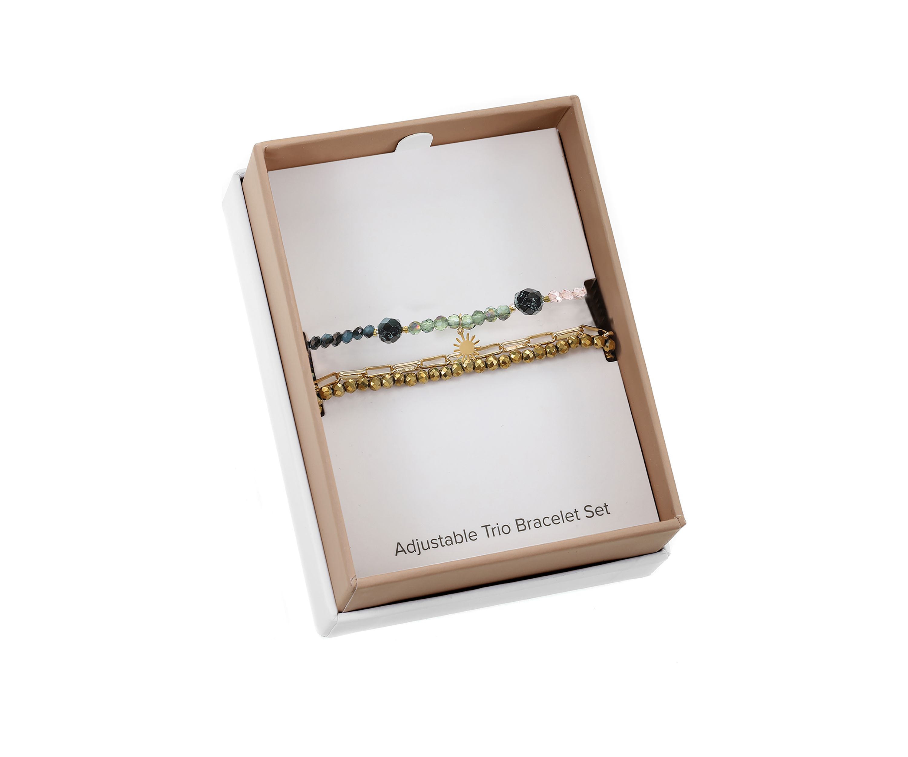 Gold Tone Paperclip and Multi Beaded Trio Bracelet Set