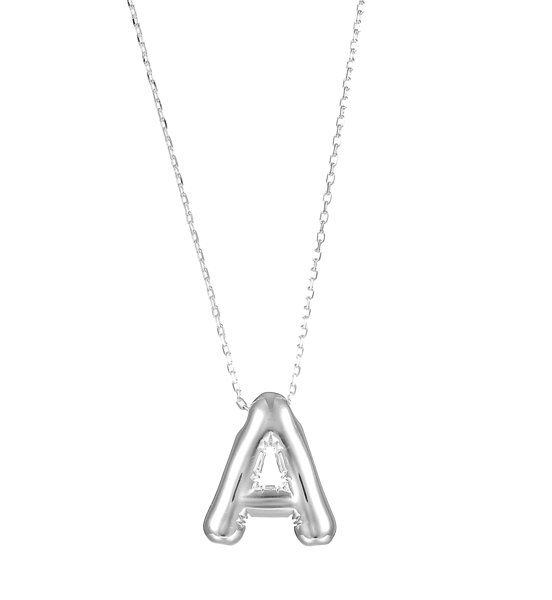 Silver Tone Bubble Initial Pendant Necklace