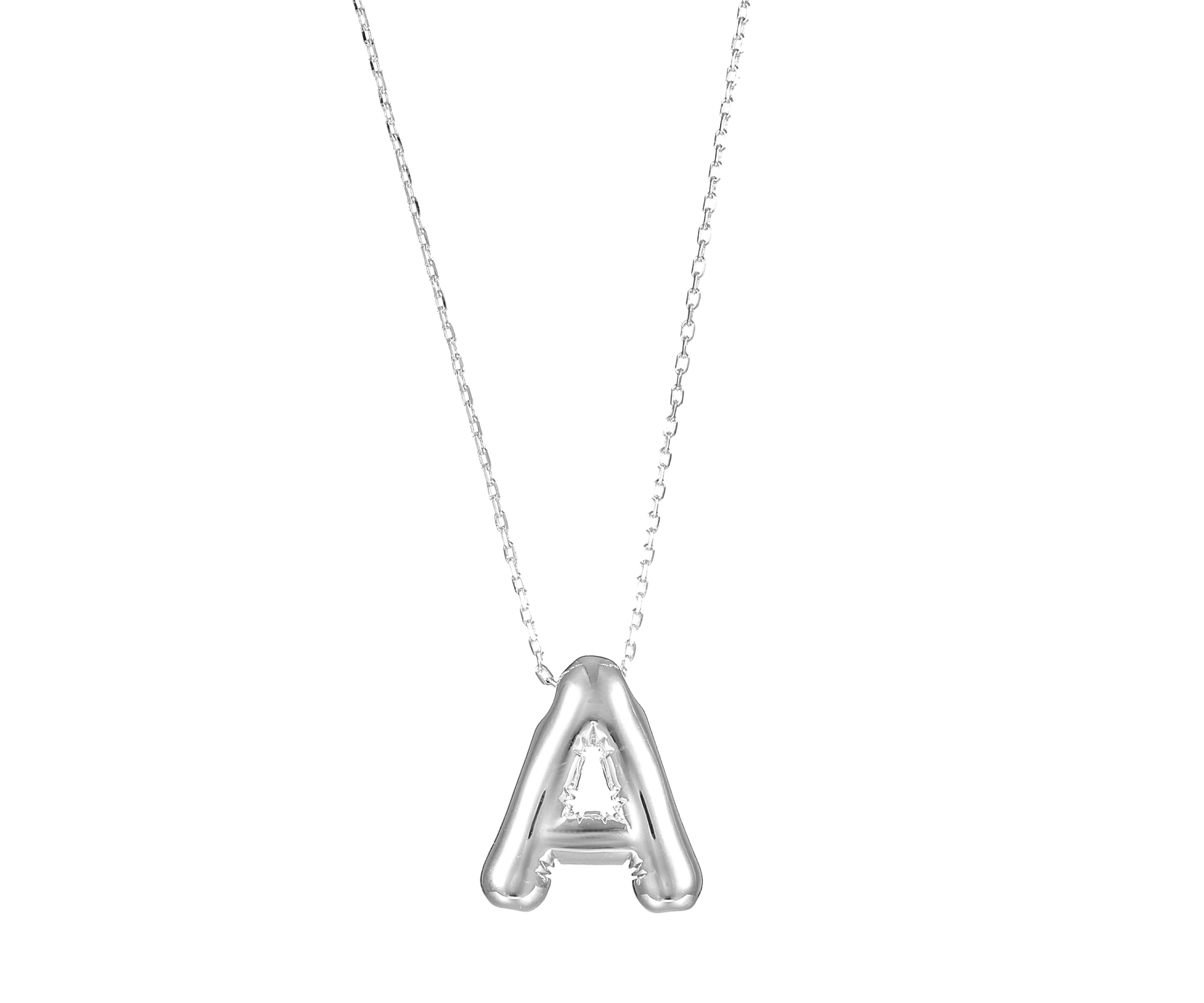 Silver Tone Bubble Initial Pendant Necklace