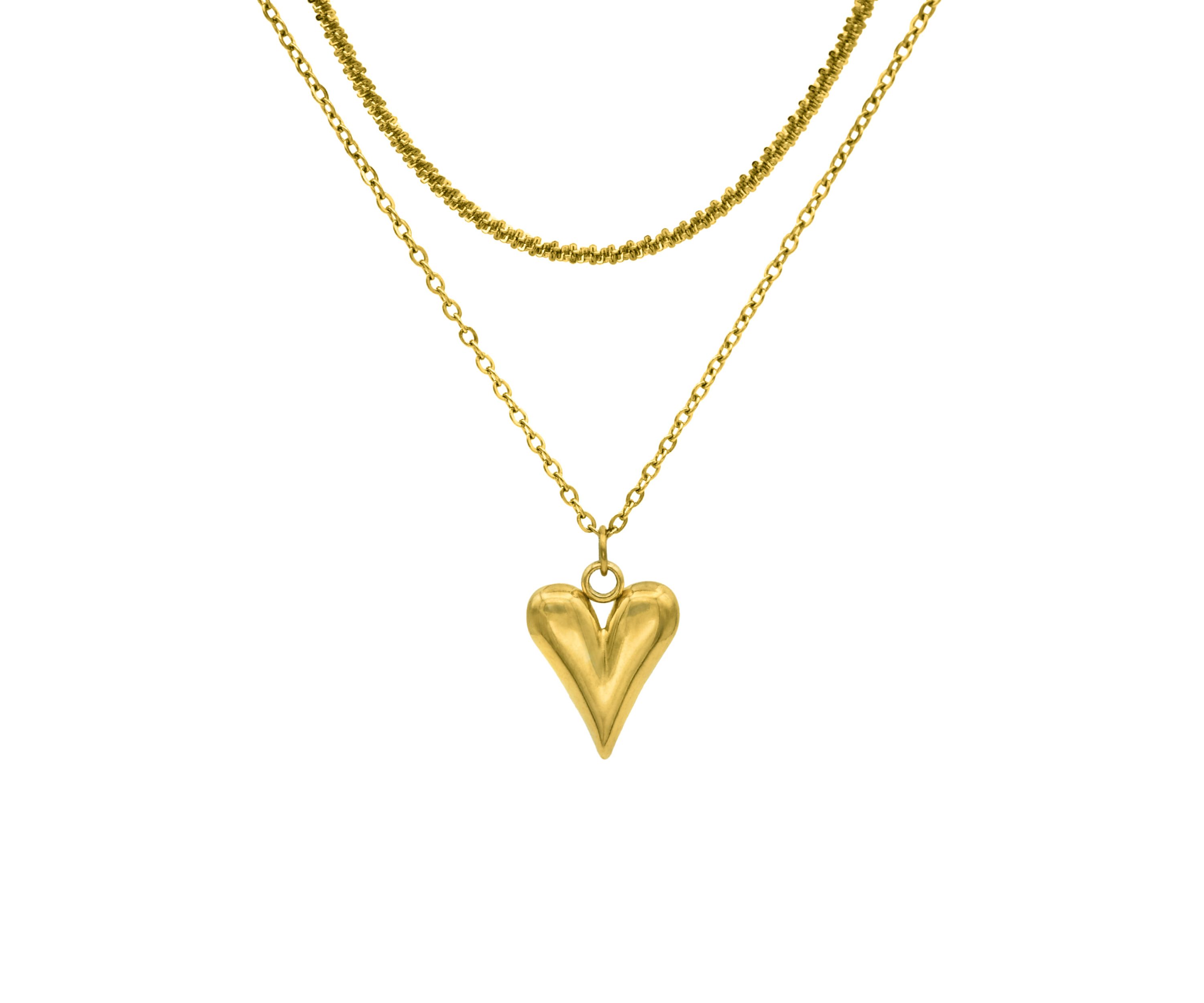 Gold Tone Heart Locket and Chain Necklace Set