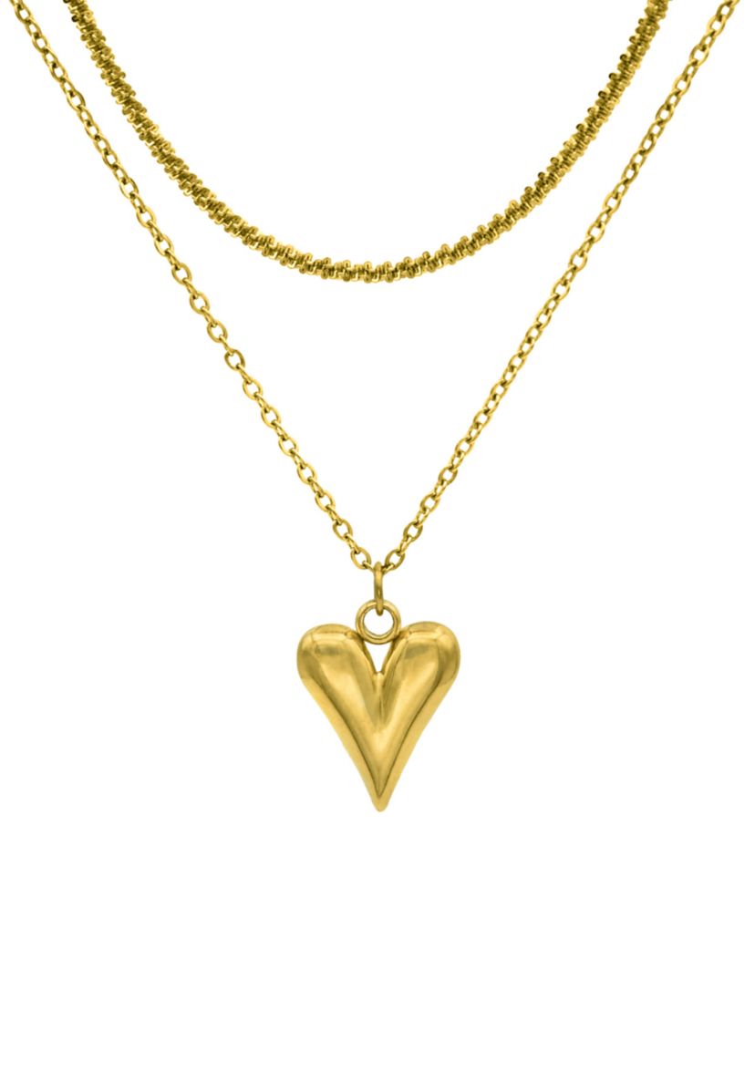 Gold Tone Heart Locket and Chain Necklace Set