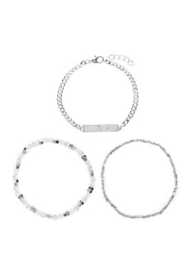 Wonderly Silver Tone Mother of Pearl and Beaded Mom Trio Bracelet Set