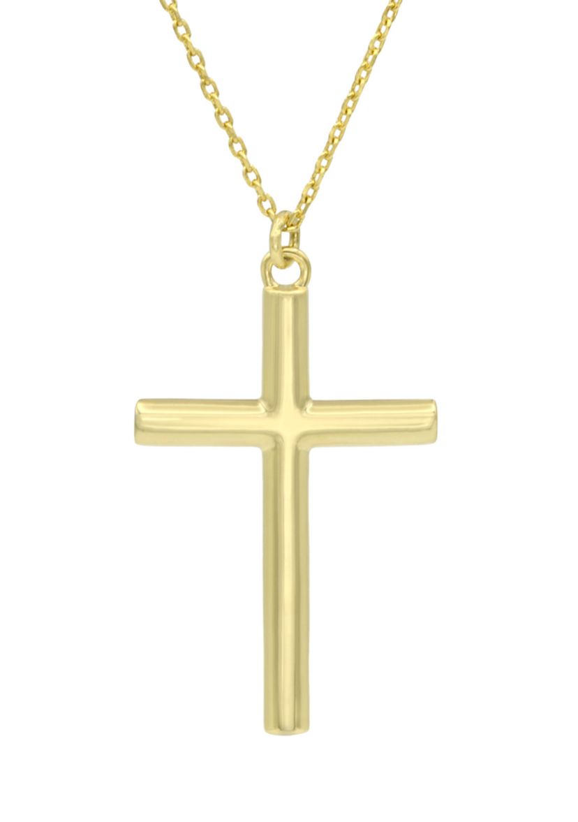 Gold Tone Delicate Matte Cross Pendant Necklace