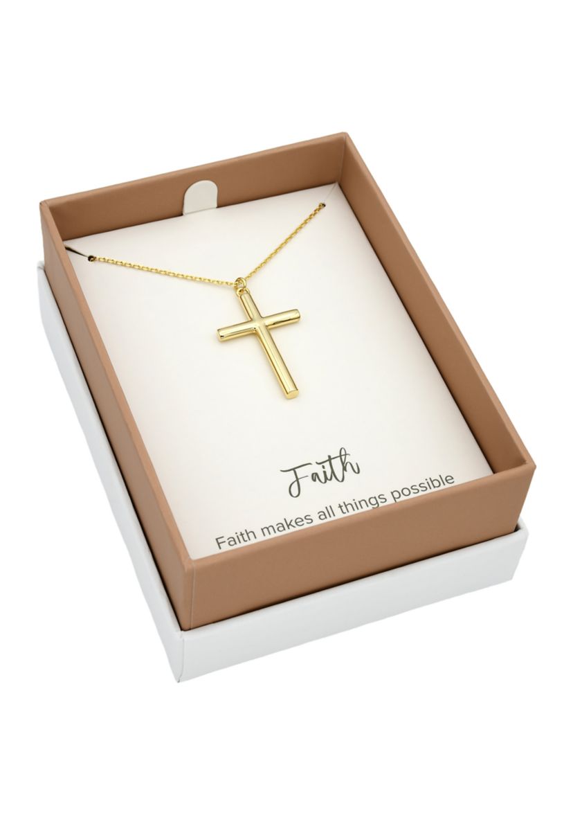 Gold Tone Delicate Matte Cross Pendant Necklace