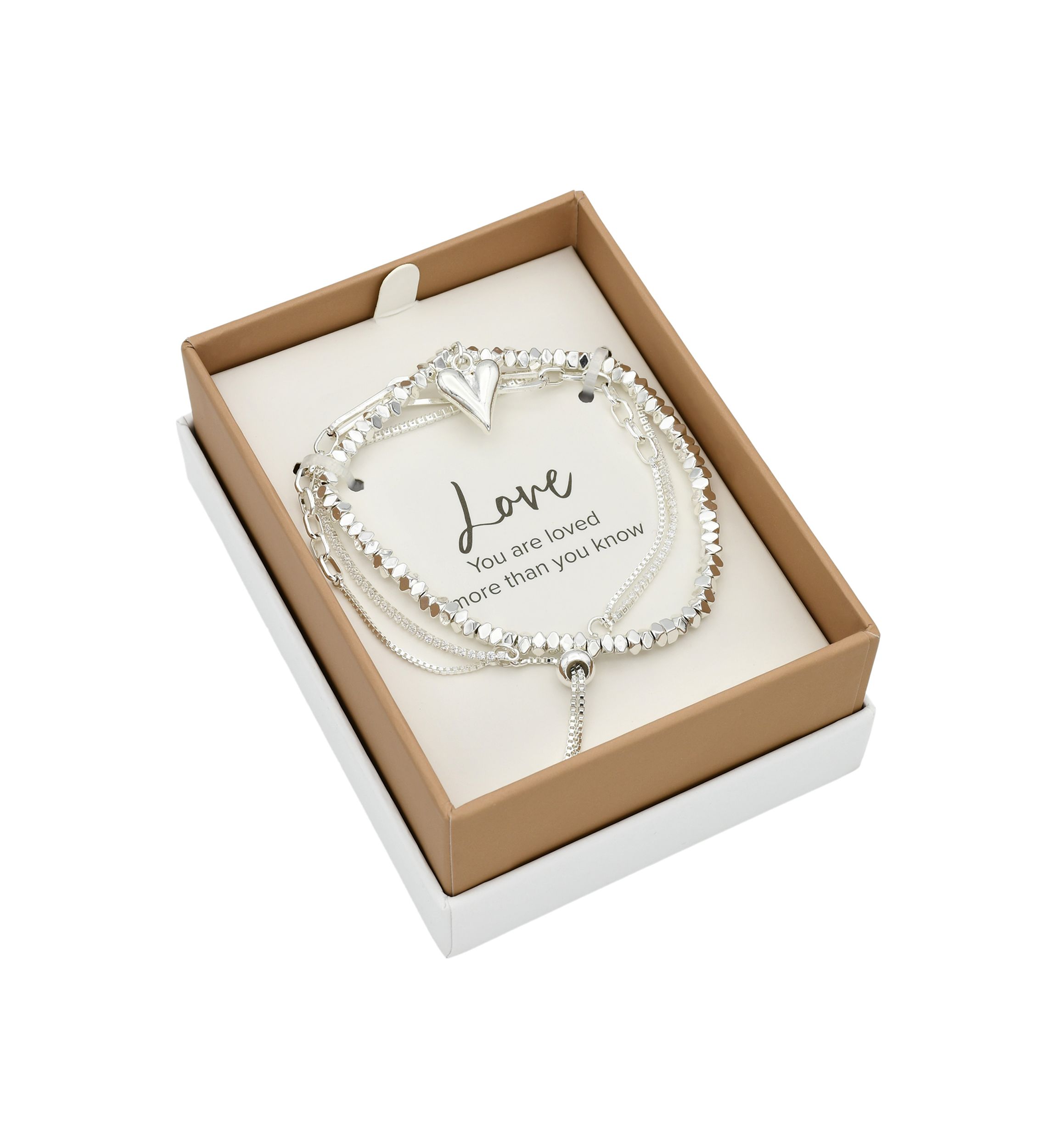 Lab Grown Silver Tone Crystal and Heart Charm Bracelet Set