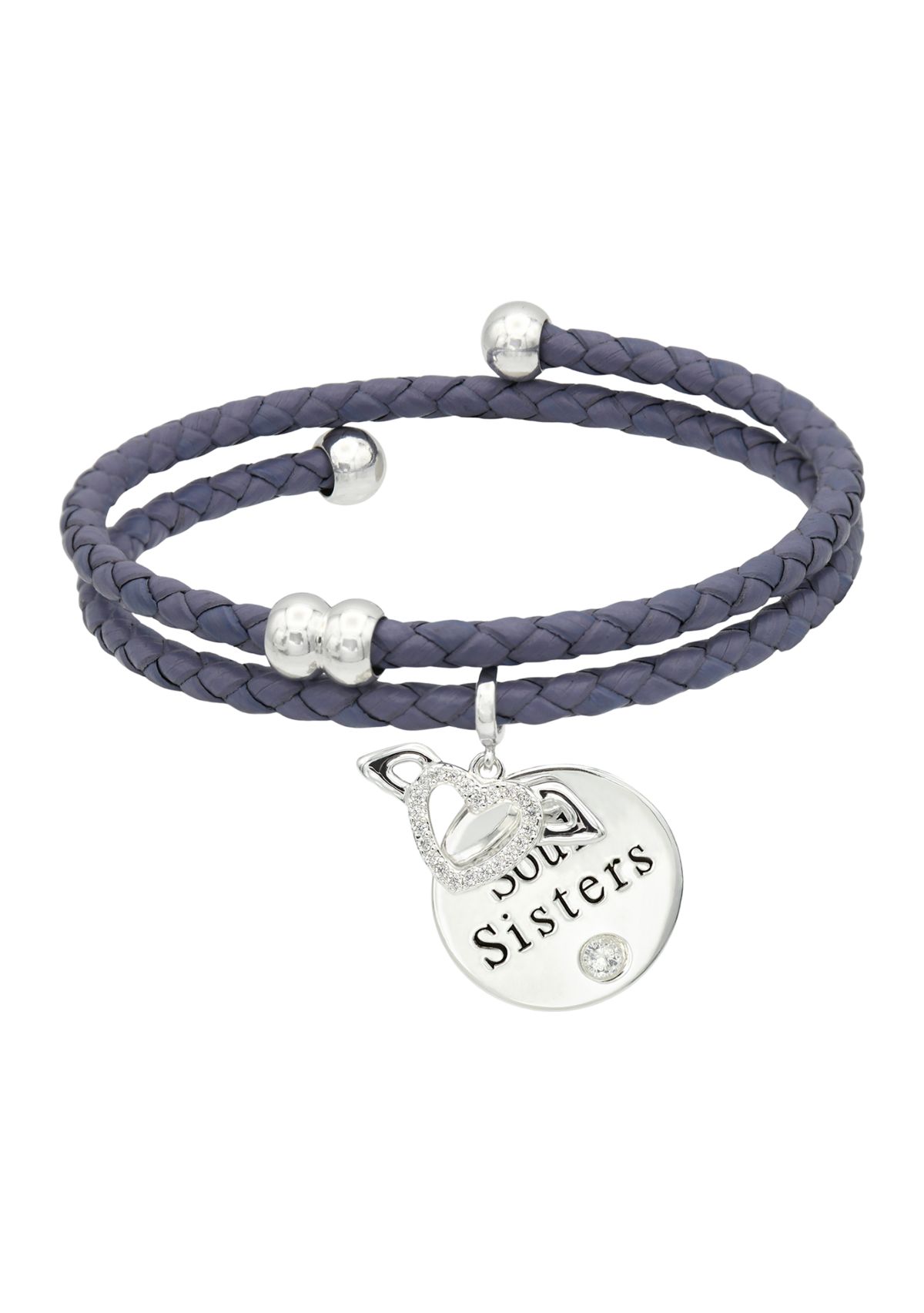 Silver Tone and Purple Leather Coil Sister Charm Bracelet