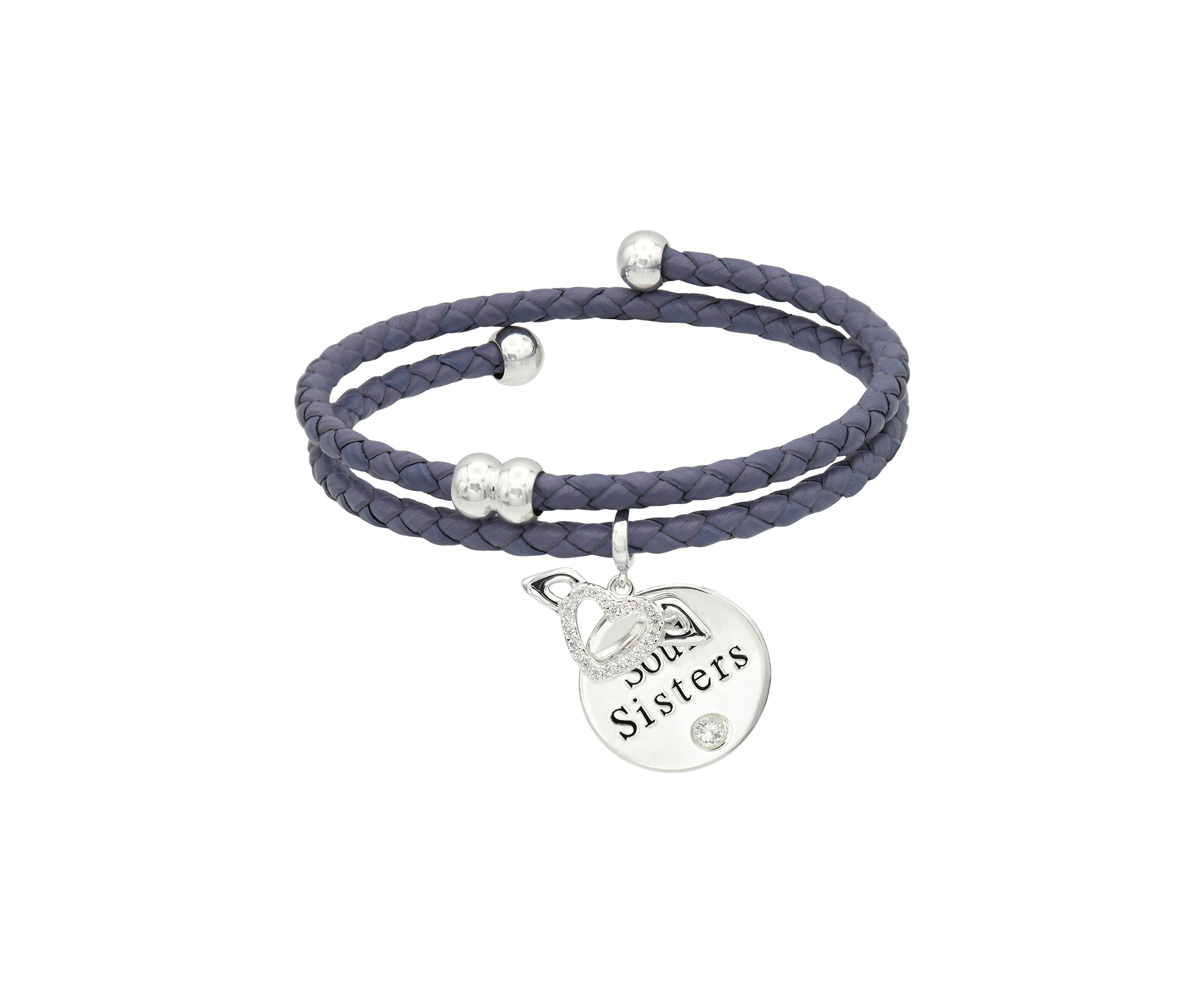 Silver Tone and Purple Leather Coil Sister Charm Bracelet