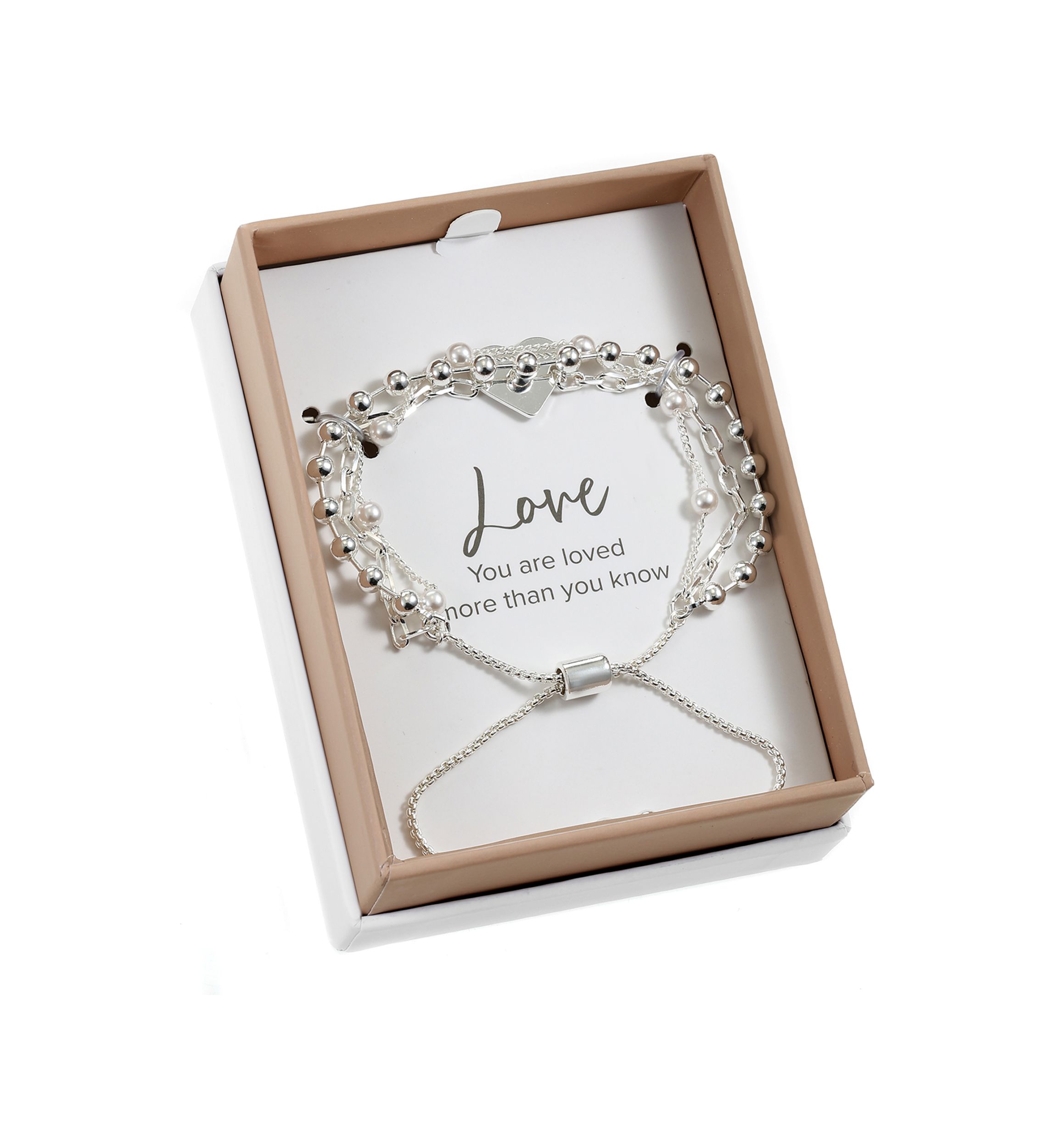 Silver Tone Imitation Pearl and Heart Charm Bracelet Trio Bracelet