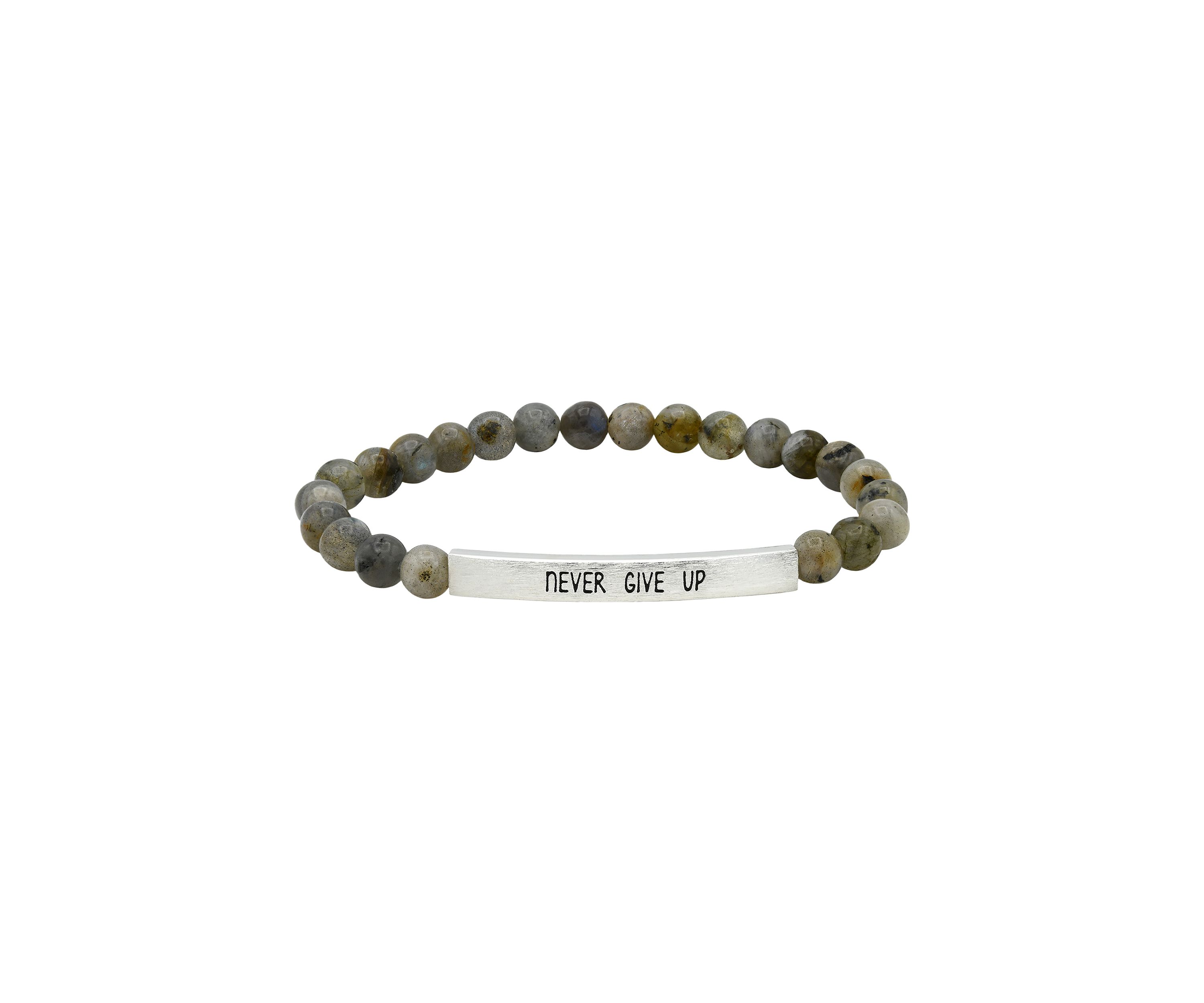 Silver Tone Spectrolite Beaded Engraved Bar Bracelet