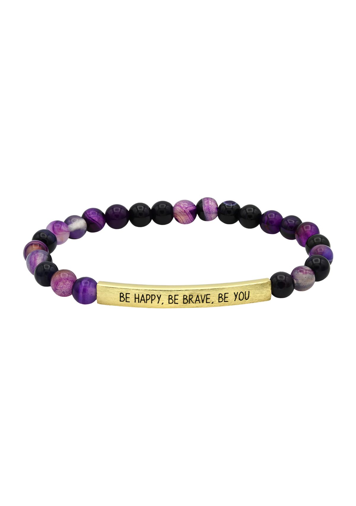 Gold Tone Amethyst Beaded Engraved Bar Bracelet