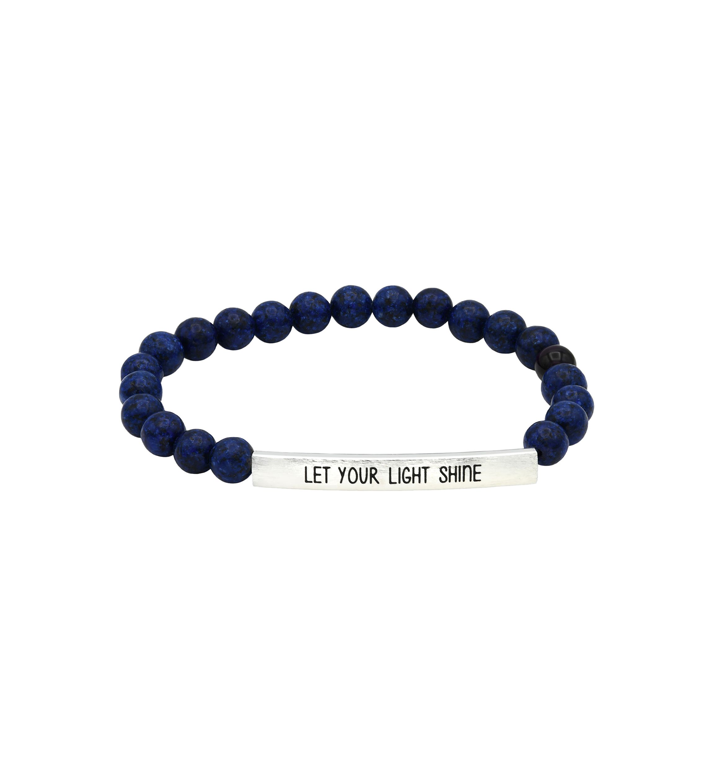 Silver Tone Lapis Beaded Engraved Bar Bracelet
