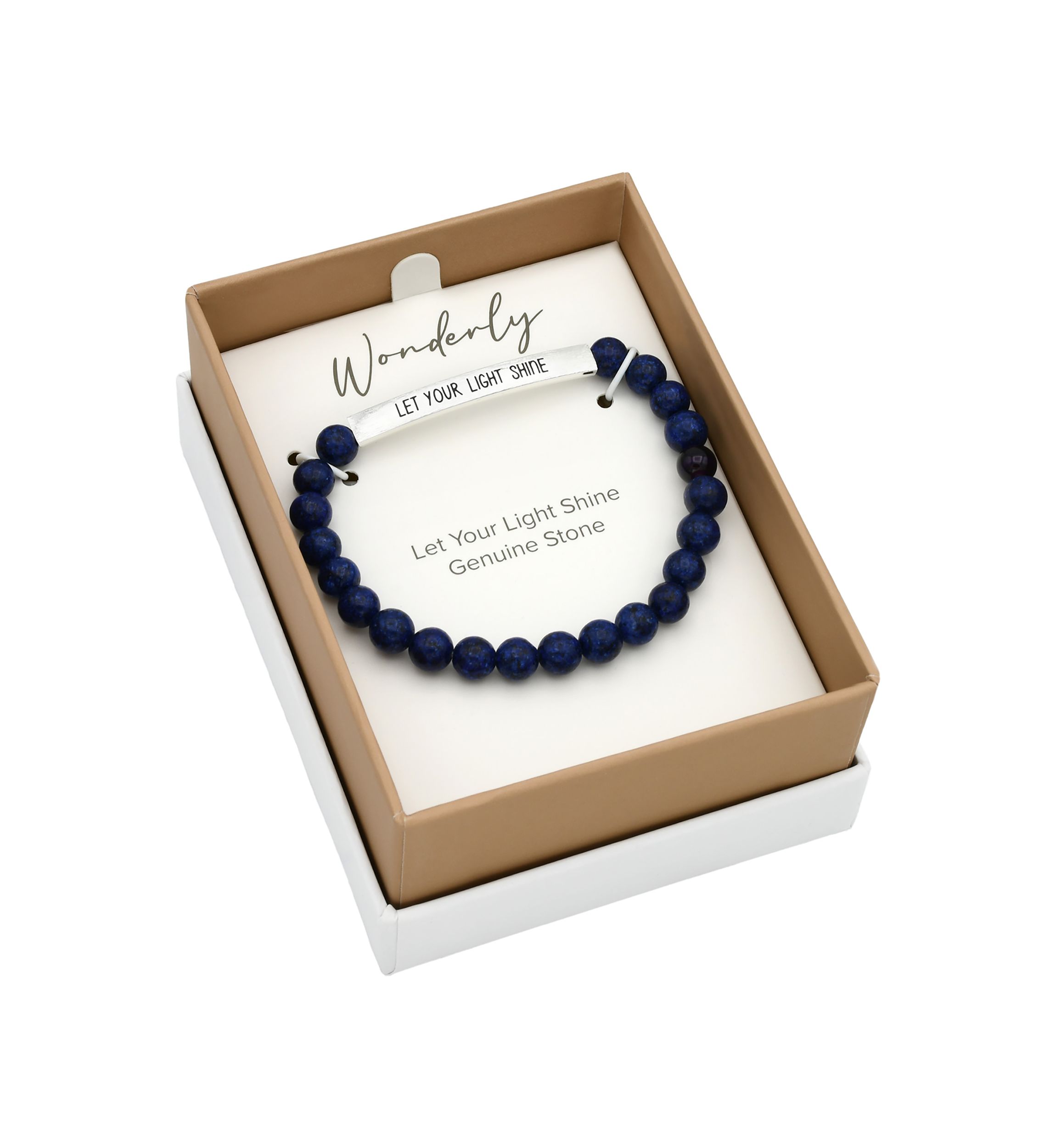 Silver Tone Lapis Beaded Engraved Bar Bracelet