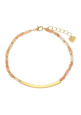 Wonderly Agate Bead Gold Tone Bar Bracelet, 8 in