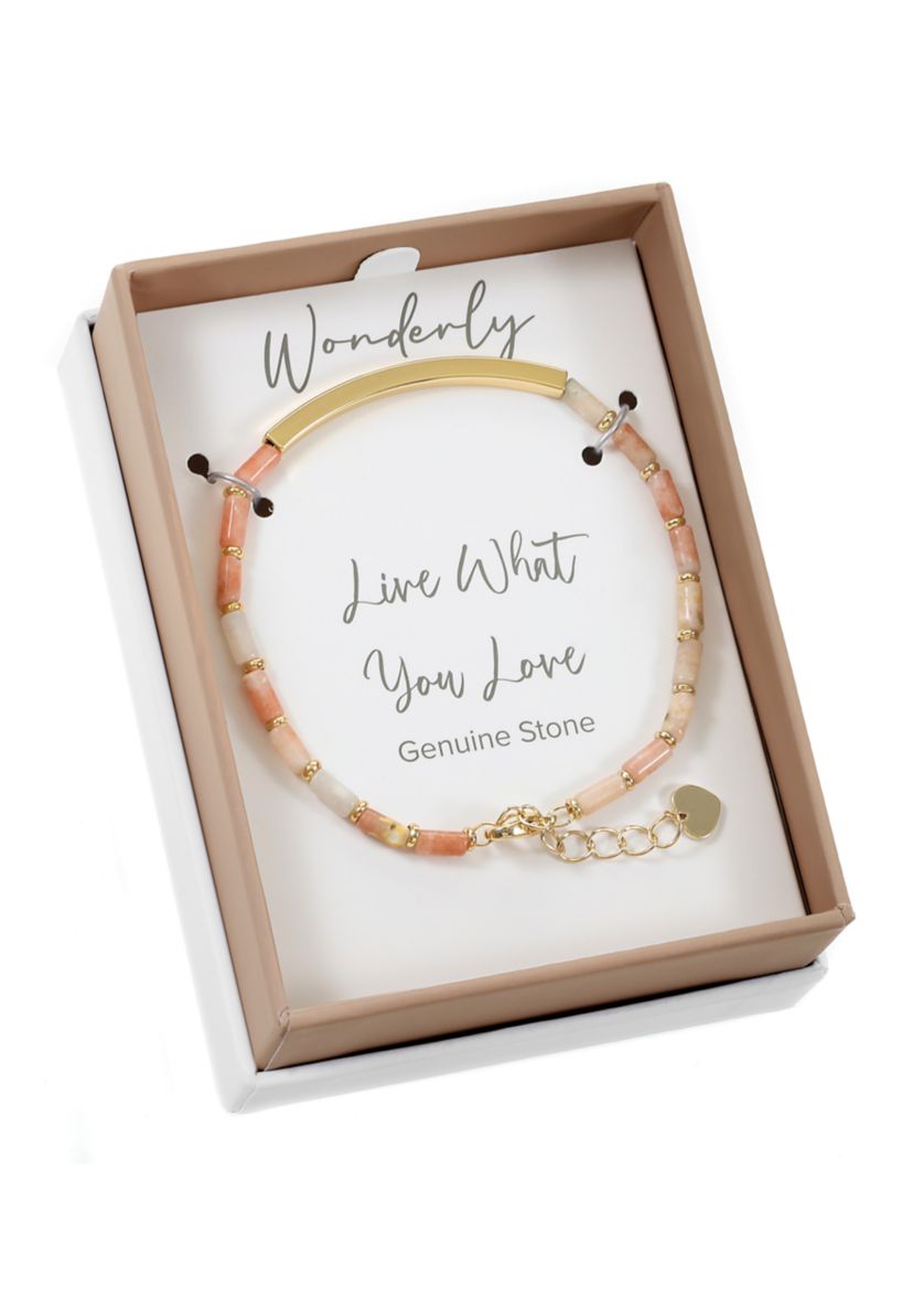 Gold Tone Rose Quartz Bead with gold bar Bracelet