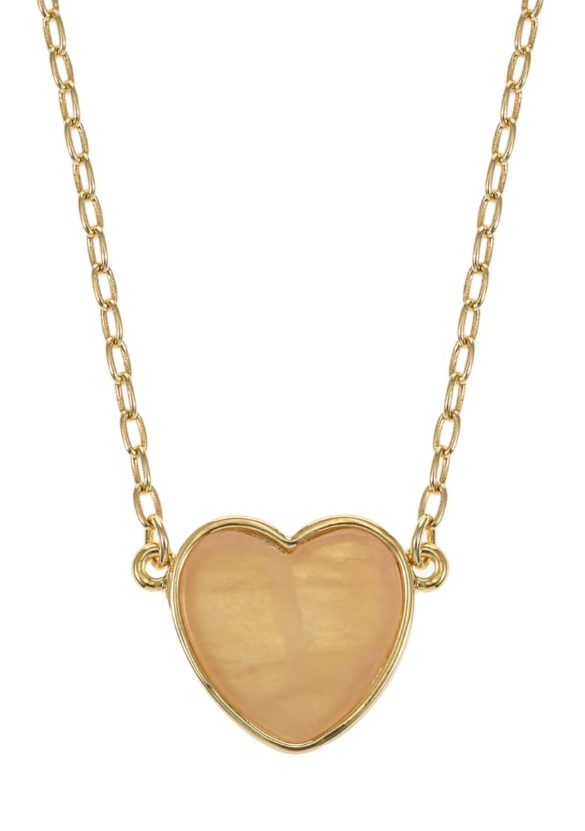 Gold Tone Rose Quartz Heart Pendant Necklace