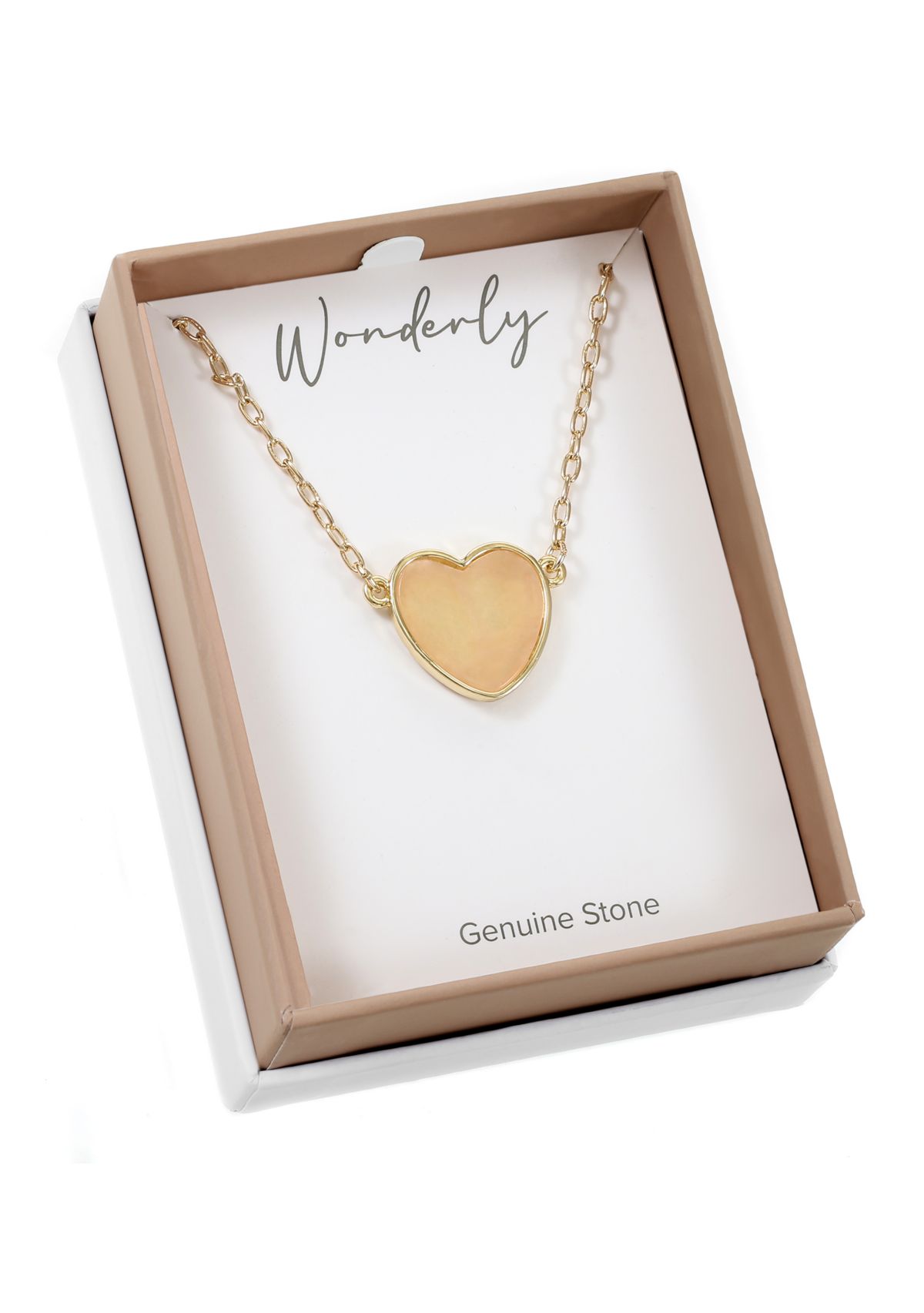 Gold Tone Rose Quartz Heart Pendant Necklace