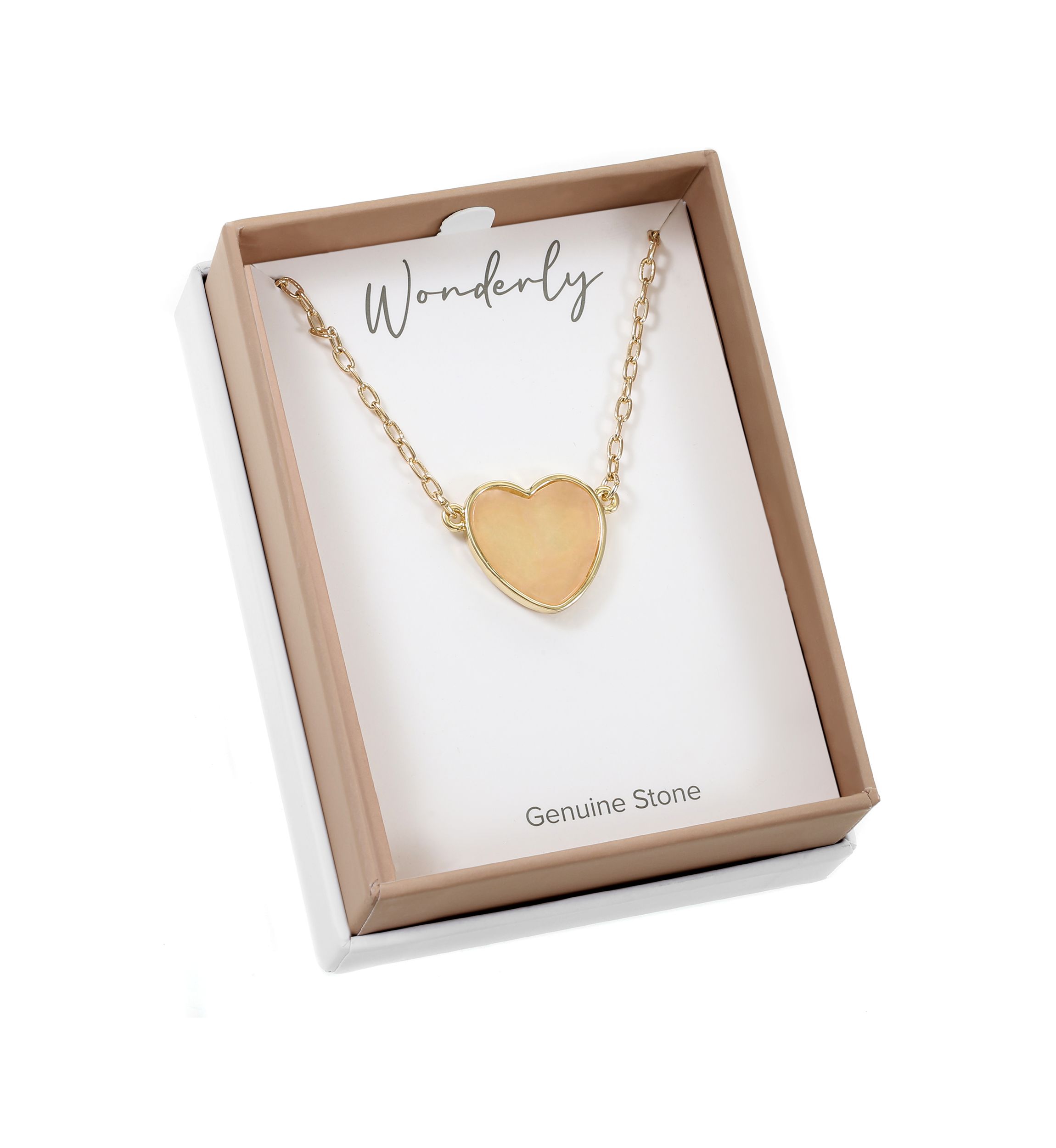 Gold Tone Rose Quartz Heart Pendant Necklace