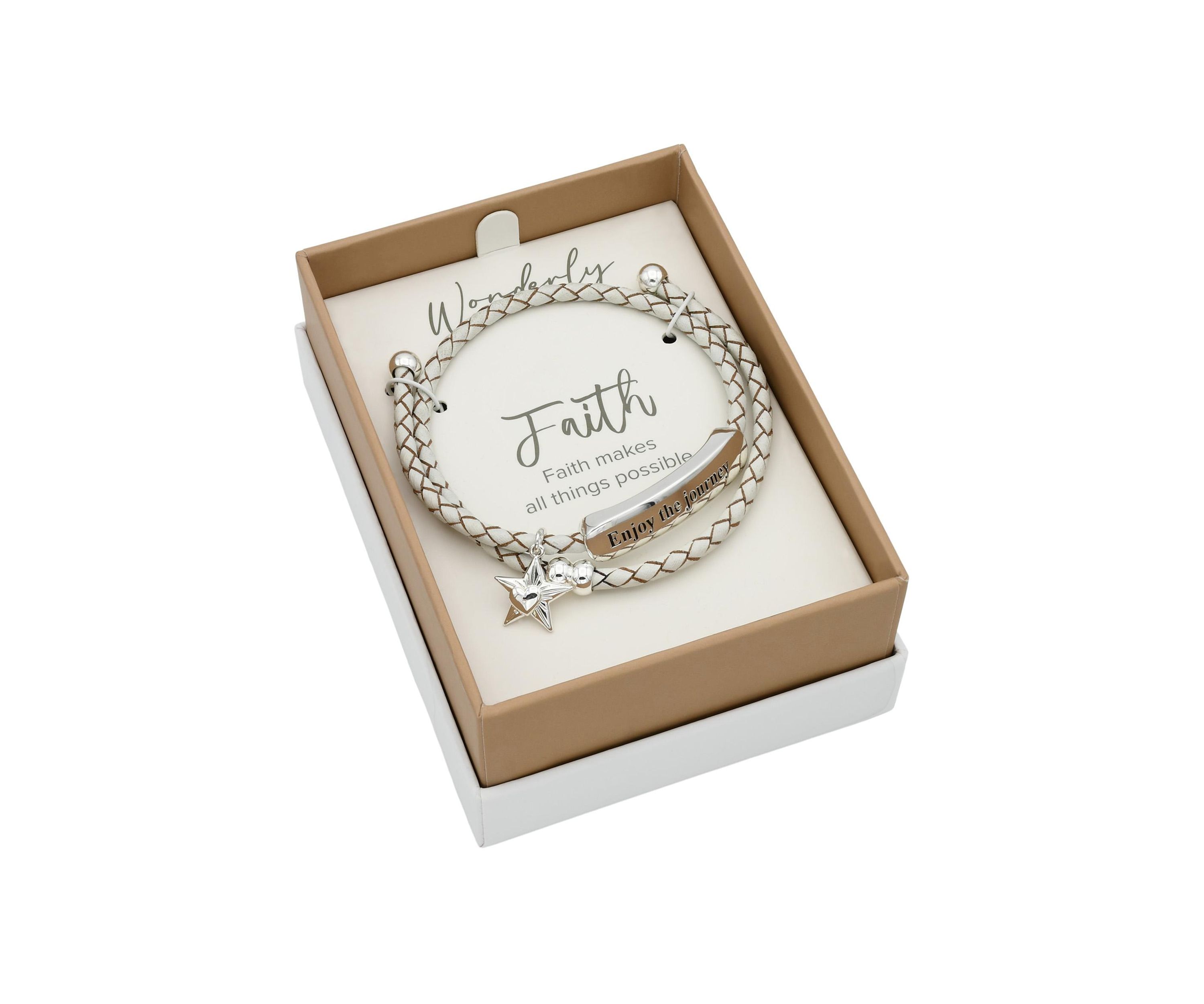 Silver Tone Gray Leather Engraved Bar Bracelet