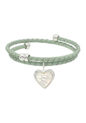 Wonderly Silver Tone Leather Wrap Mother of Pearl Initial Charm Bracelet, 8 in