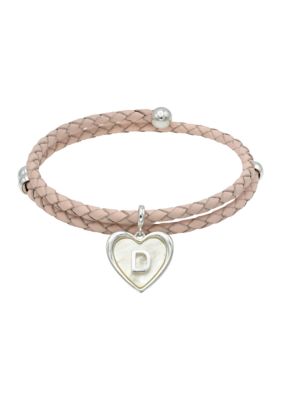 Wonderly Silver Tone Leather Wrap Mother of Pearl Initial Charm Bracelet, 8 in
