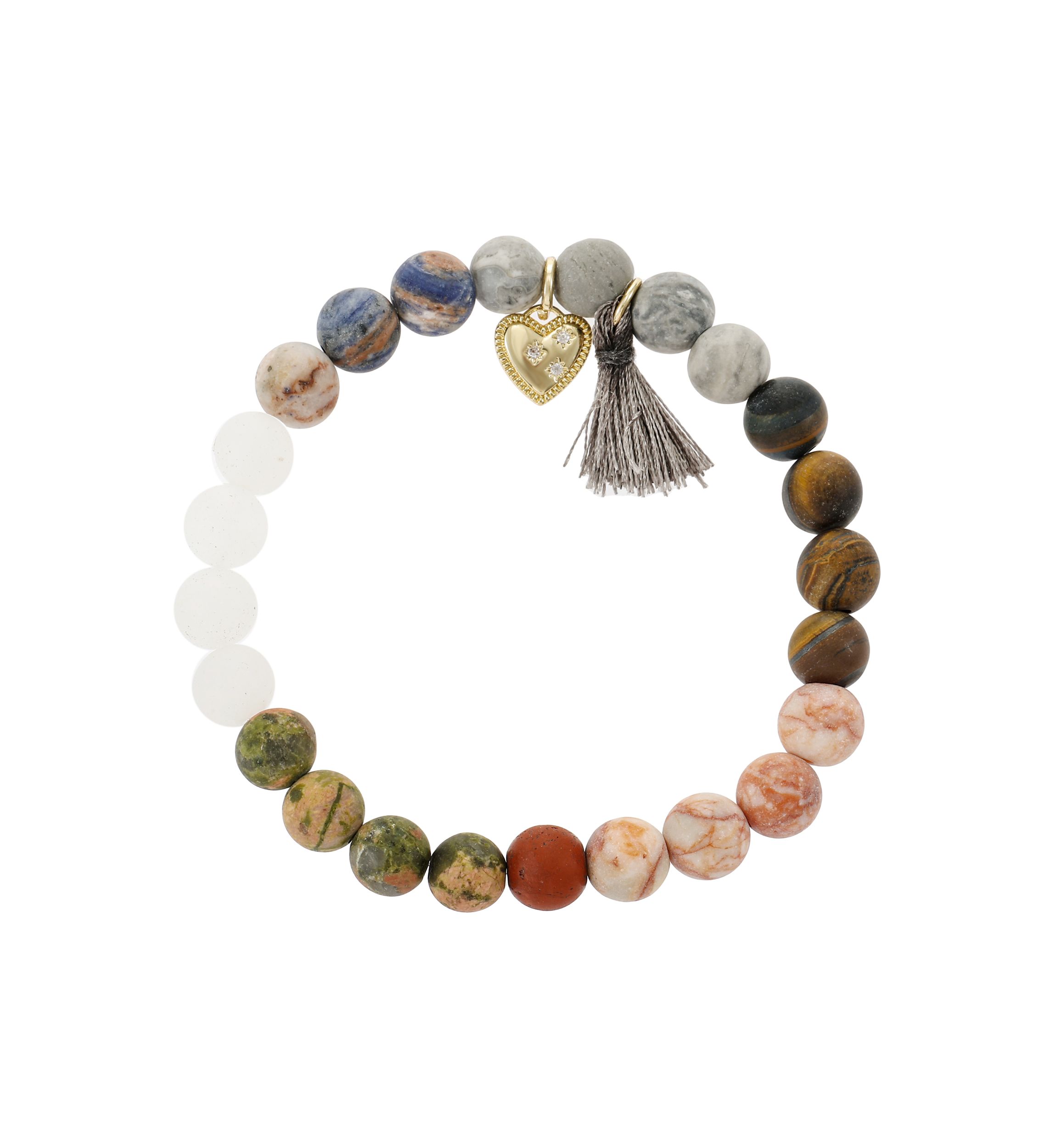  Multicolored Wooden Bead Bracelet with Heart Charm and Tassel 