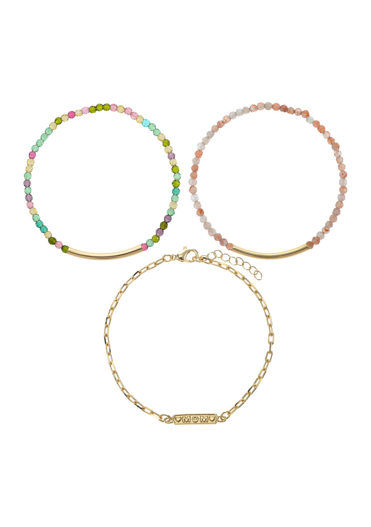 Gold Tone Bracelet Trio with Multi Beaded Bracelet Set