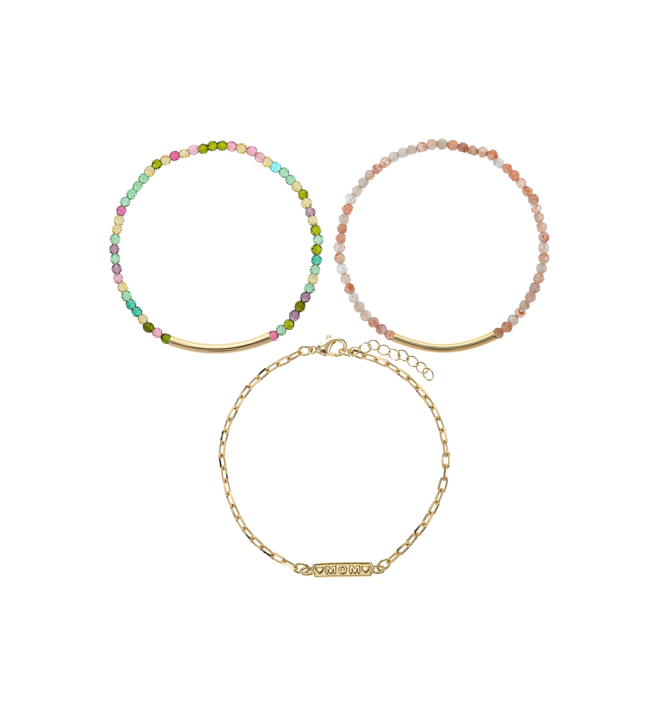 Gold Tone Bracelet Trio with Multi Beaded Bracelet Set
