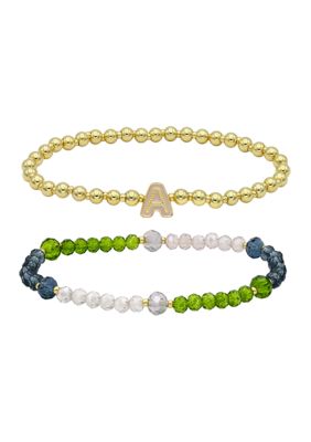 Wonderly Initial Charm Multi Beaded Bracelet Set