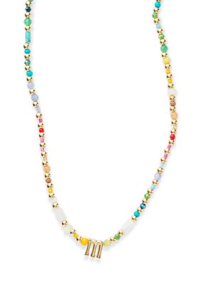 Wonderly Colorful Beaded Initial Charm Stretch Necklace